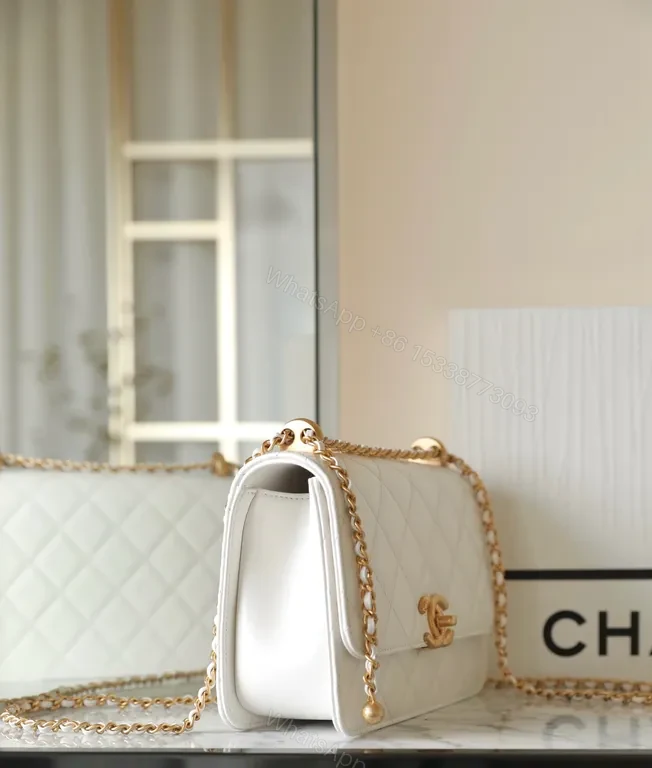 View 4 of White Quilted Flap Bag with Gold Chain â€“ Designer-Inspired Luxury
