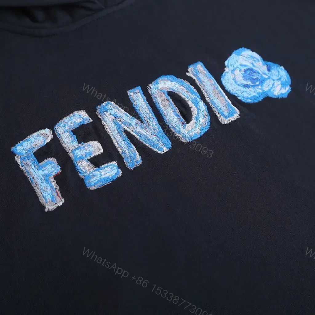 View 9 of Navy Fleece Hoodie: Floral Embroidered Luxe Zipless Style