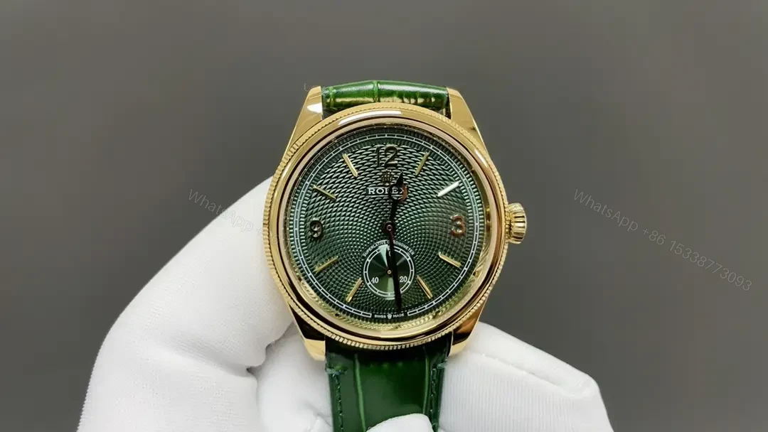 Rolex Perpetual 1908 Green Guilloche Dial Leather Strap Edition 39mm 52508 RG-1908-GREEN-52508 — view 1
