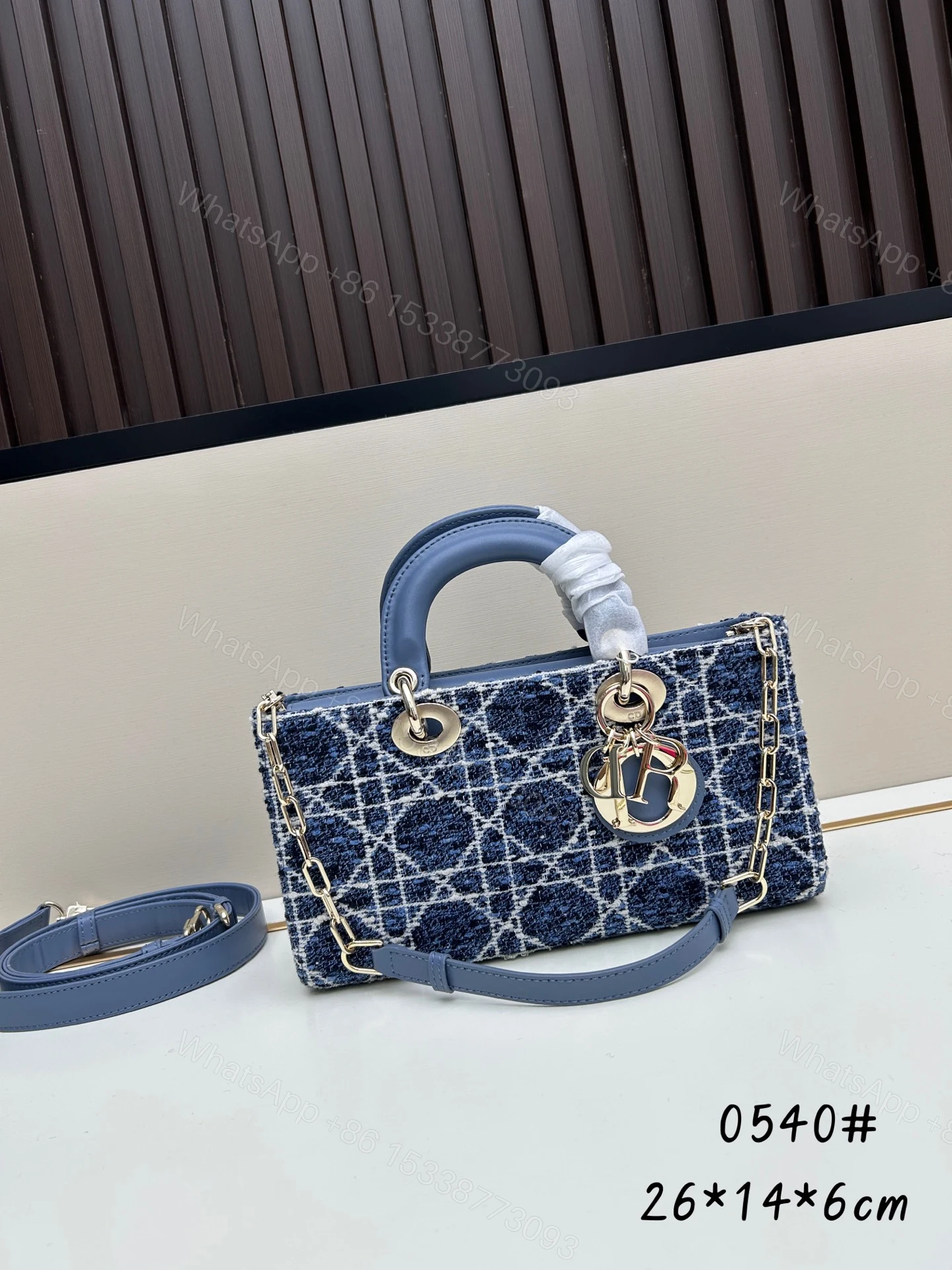 Dior 高仿藍色格紋小方手提包 實用鏈條設計氣質包款 — view 1