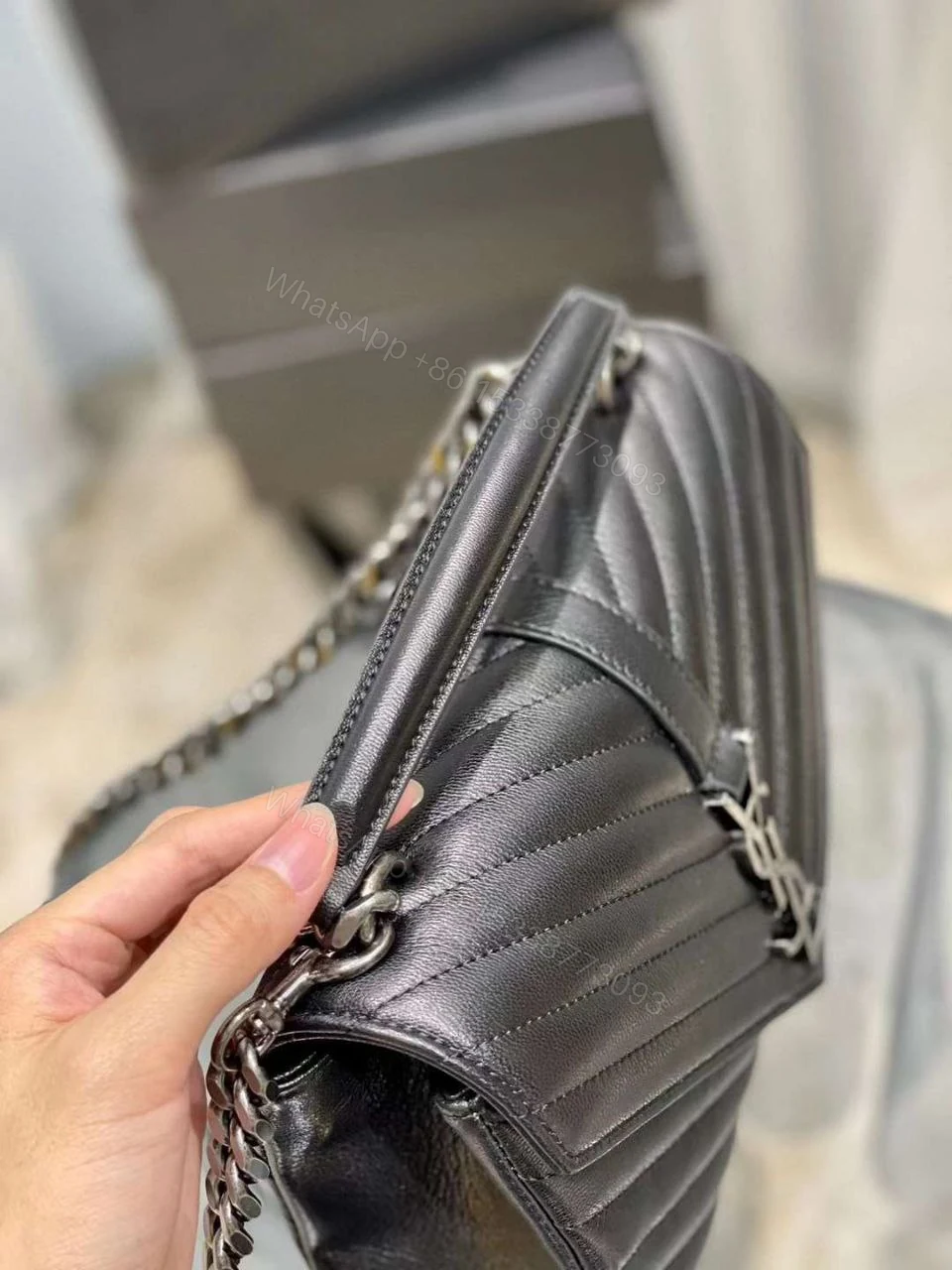 View 9 of Saint Laurent Sheepskin Matelasse Chevron Monogram Medium College Bag
