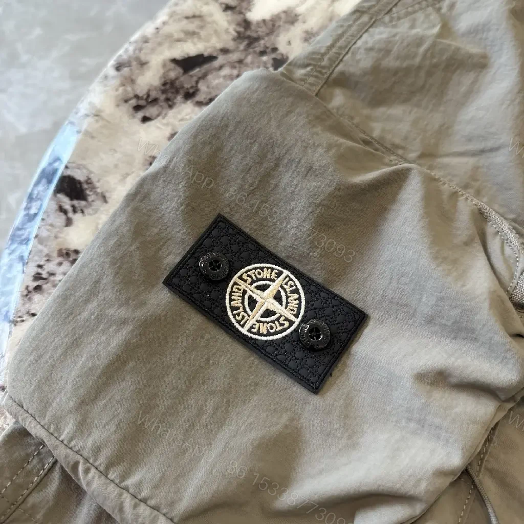 View 5 of Olive Nylon Cargo Shorts, 6-Pocket, Adjustable Belt, Stone Island Style