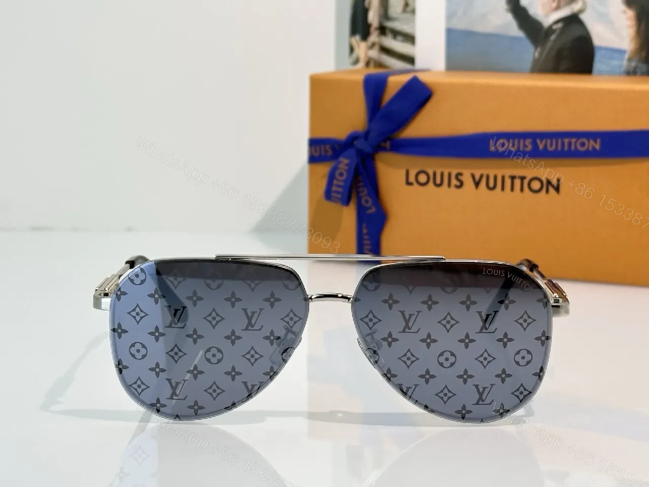 View 9 of Monogram Accent Sunglasses: Sleek Metal Aviator Shield
