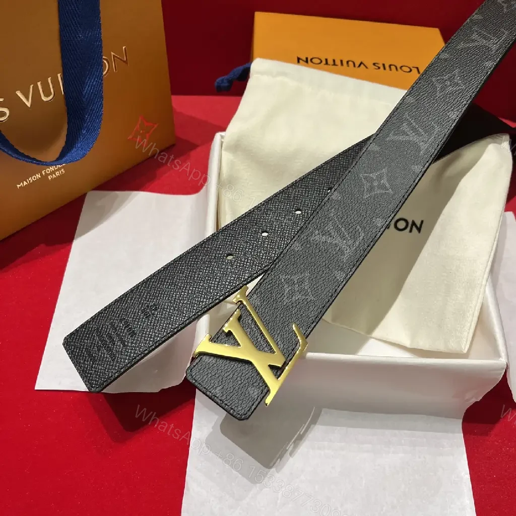 View 8 of Black Pebbled Leather Belt with Oversized LV-Style Buckle