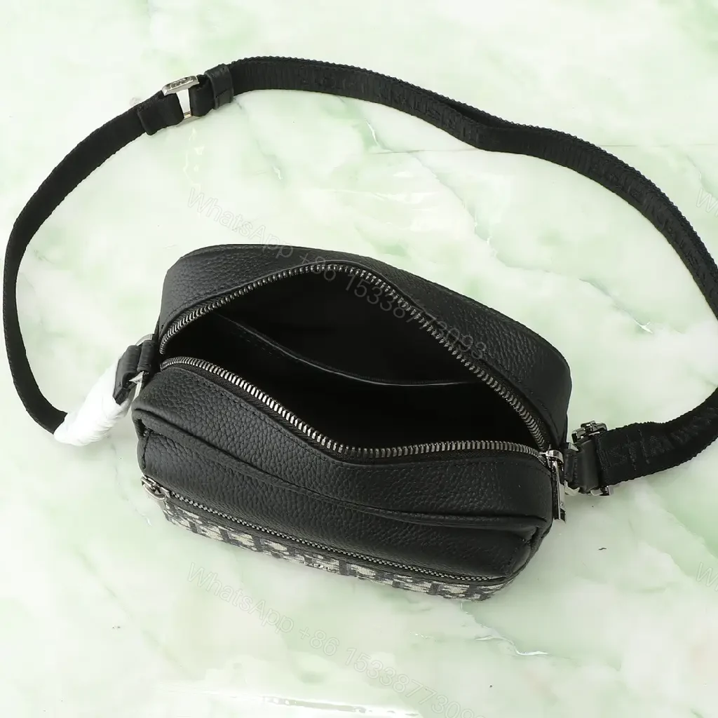 View 4 of Compact Luxury Crossbody with Monogram Motif, Calfskin Accent
