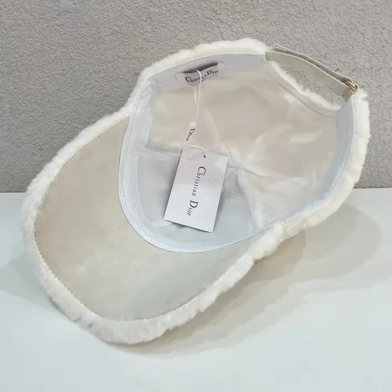 View 2 of Faux-Fur Ivory Cap: Miss Dior Script Luxury Baseball Cap