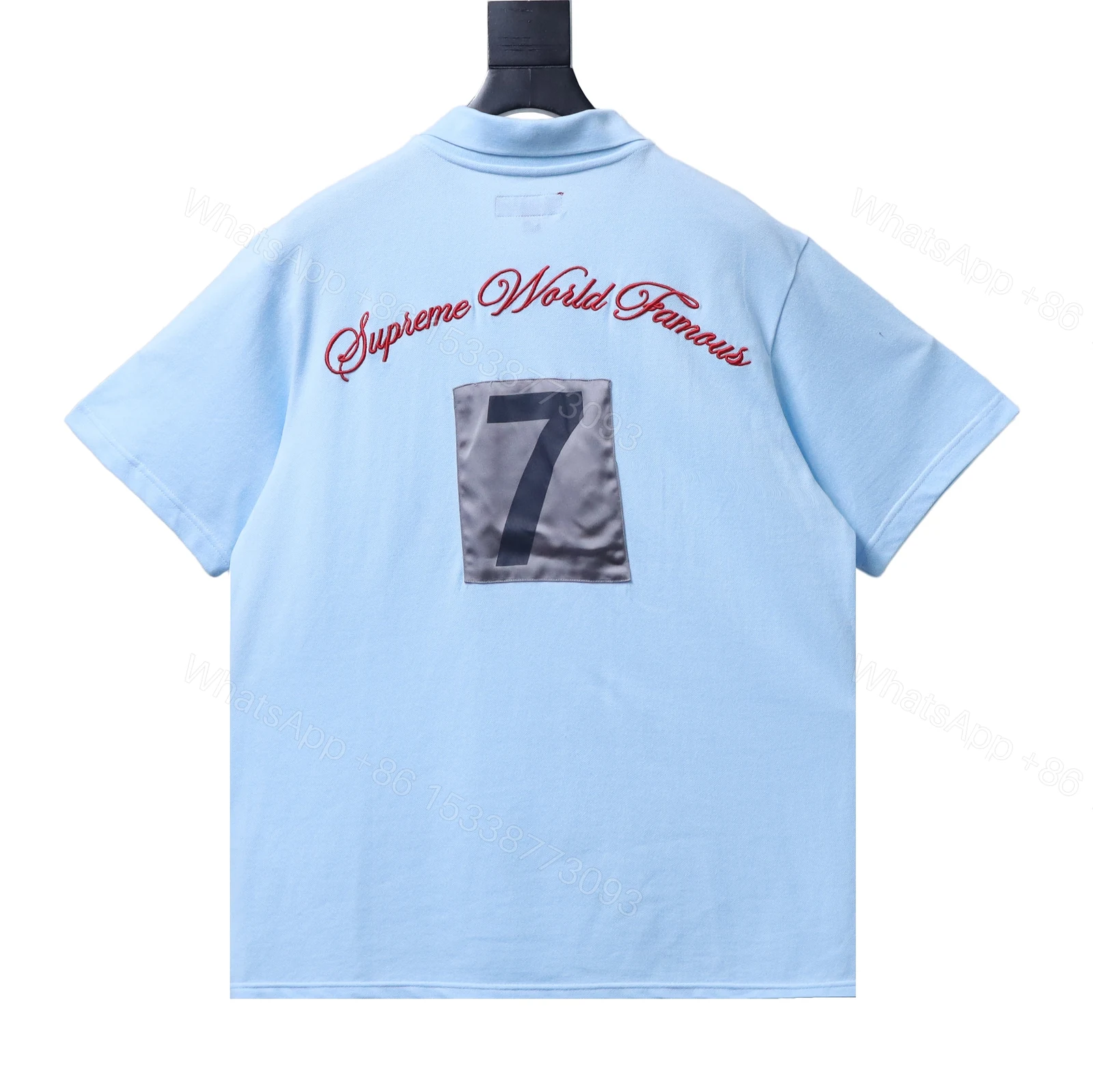 View 9 of Supreme 25SS No.7 Script Embroidered Short-Sleeve Polo Shirt Blue