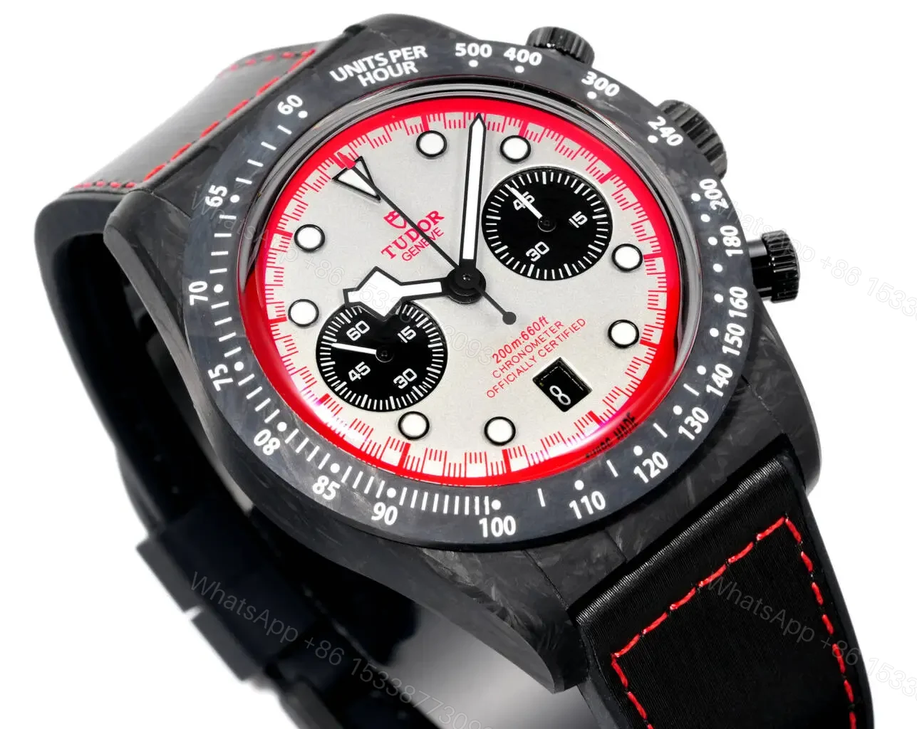 View 5 of Tudor R29 Biwan Red Accent Chronograph Black Strap Premium 42MM M7937KN-0001