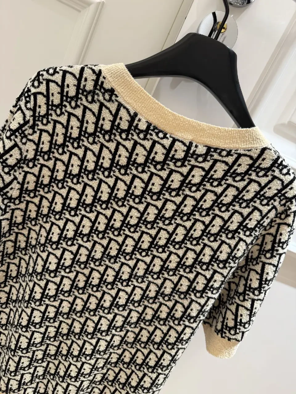 View 9 of BeigeBlack Knit Dress with Dior Monogram TrimShort Sleeves Dress