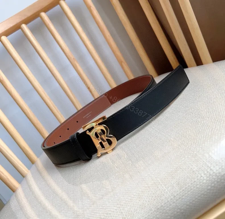 View 3 of Structured Black Leather Belt with Gold BB Hardware (Unisex)