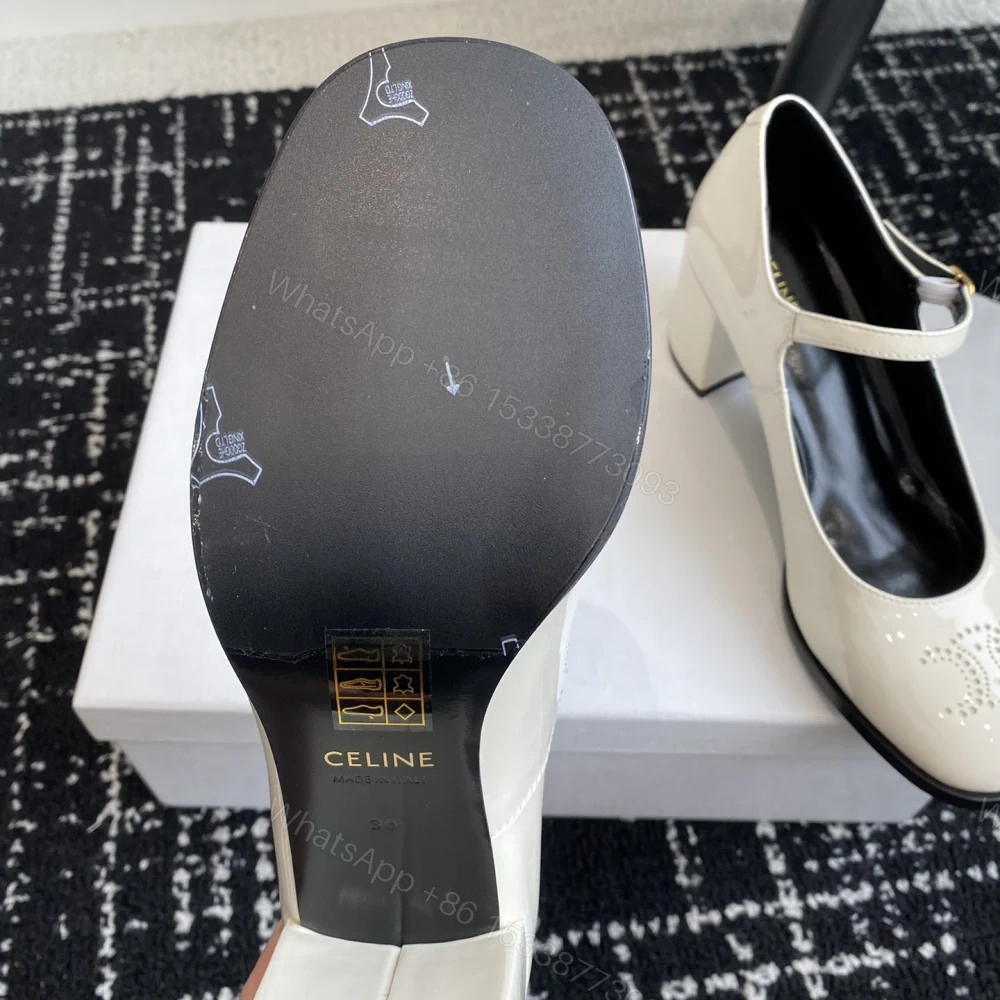 View 9 of 高仿Celine*360314584穿孔LOGO瑪麗珍鞋小牛皮白色6.5CM免檢版