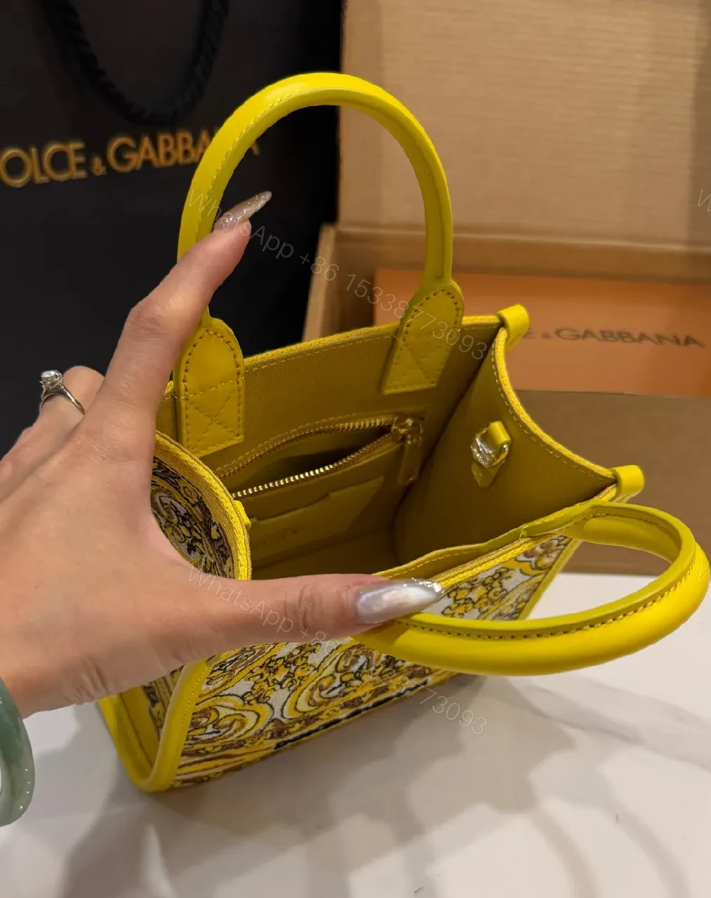 View 3 of Compact Yellow Embroidered Handbag: Bold Baroque Style