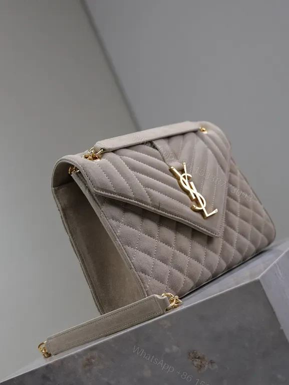 View 2 of Chic Quilted Flap Bag with Gold YSL Monogram - Luxury Crossbody