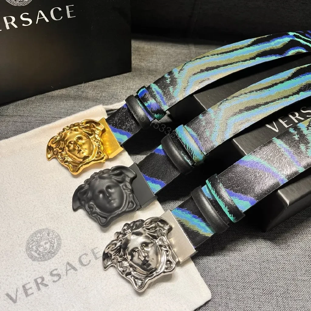 View 7 of Colorplay Texture Strata Belt with Medusa Buckle - Bold Luxury Belt