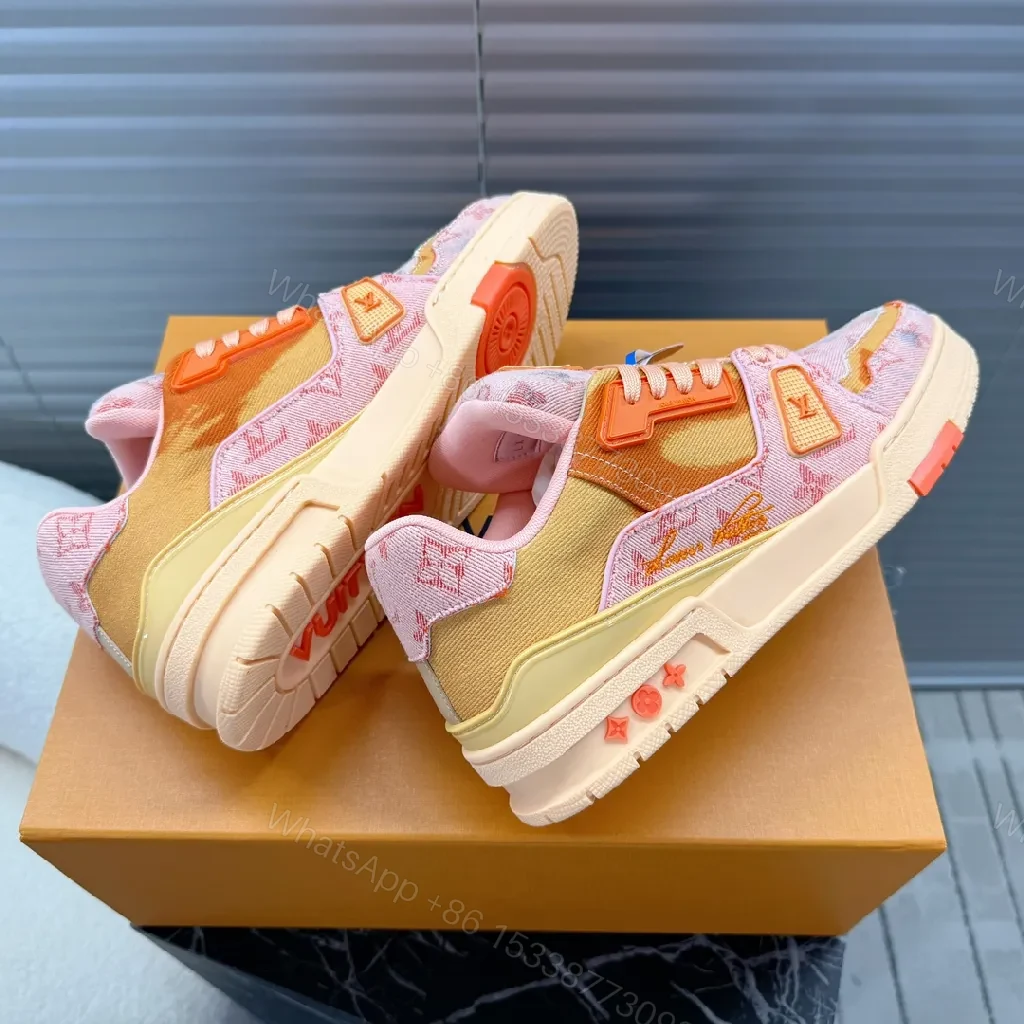 View 7 of Pink Canvas LV-Inspired High-Top Sneakers with Comfort Fit