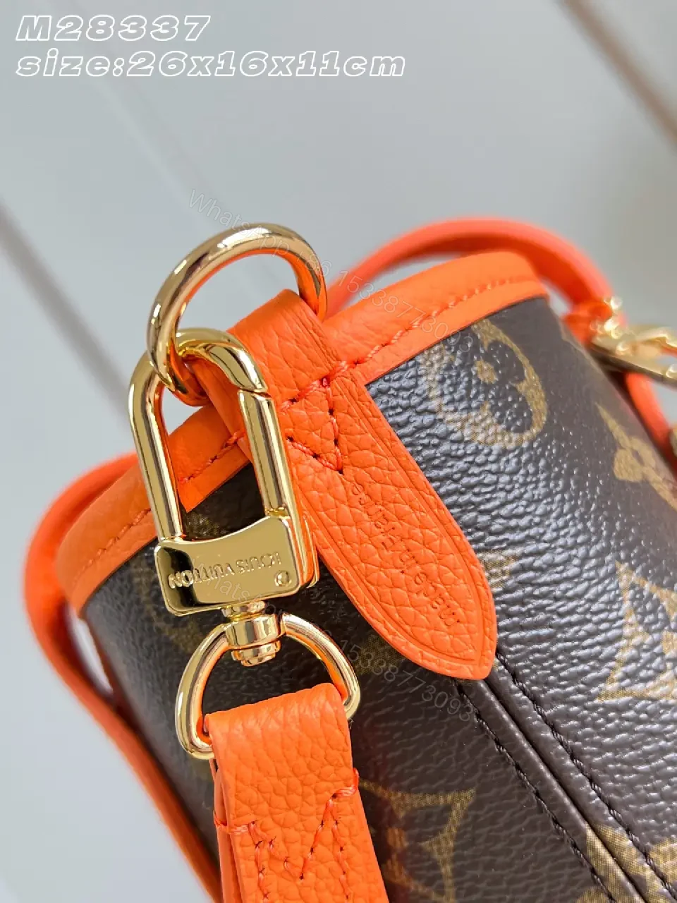 View 2 of Bright Orange Leather Trim Monogram Handbag with Detachable Strap