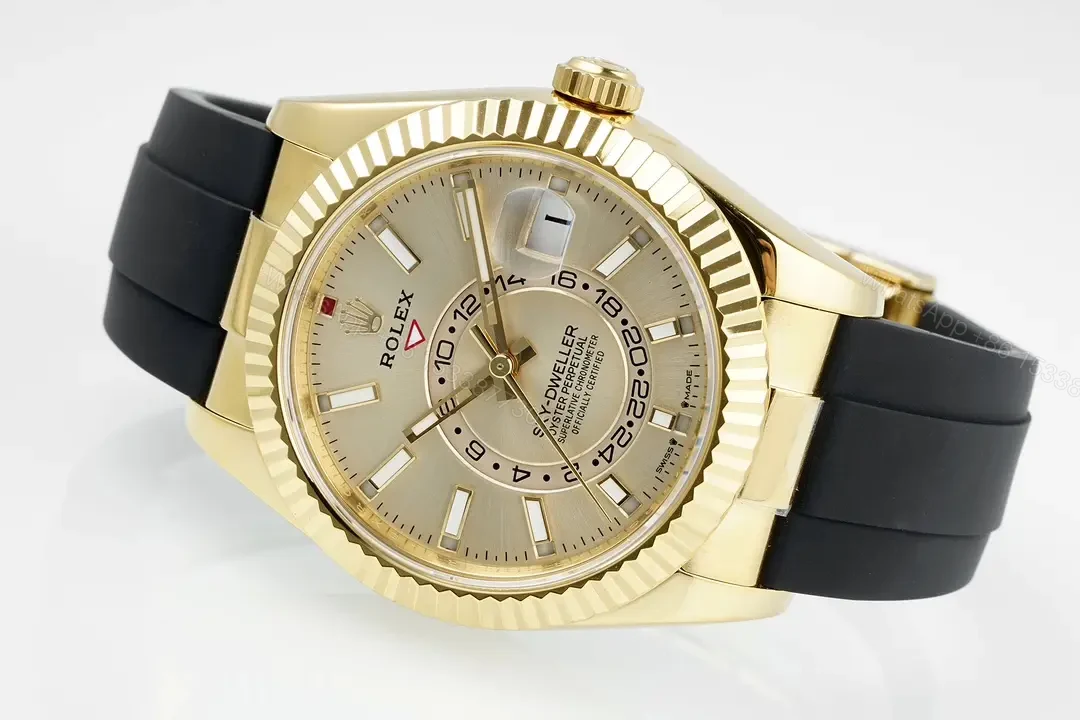 View 5 of Rolex Sky-Dweller Champagne Watch Yellow Gold Oysterflex Ultimate 42MM 336238-0001