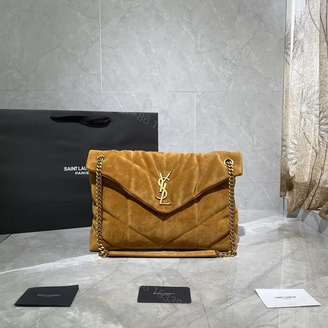 SAINT LAURENT Puffer Toy quilted leather-trimmed suede shoulder bag — view 1