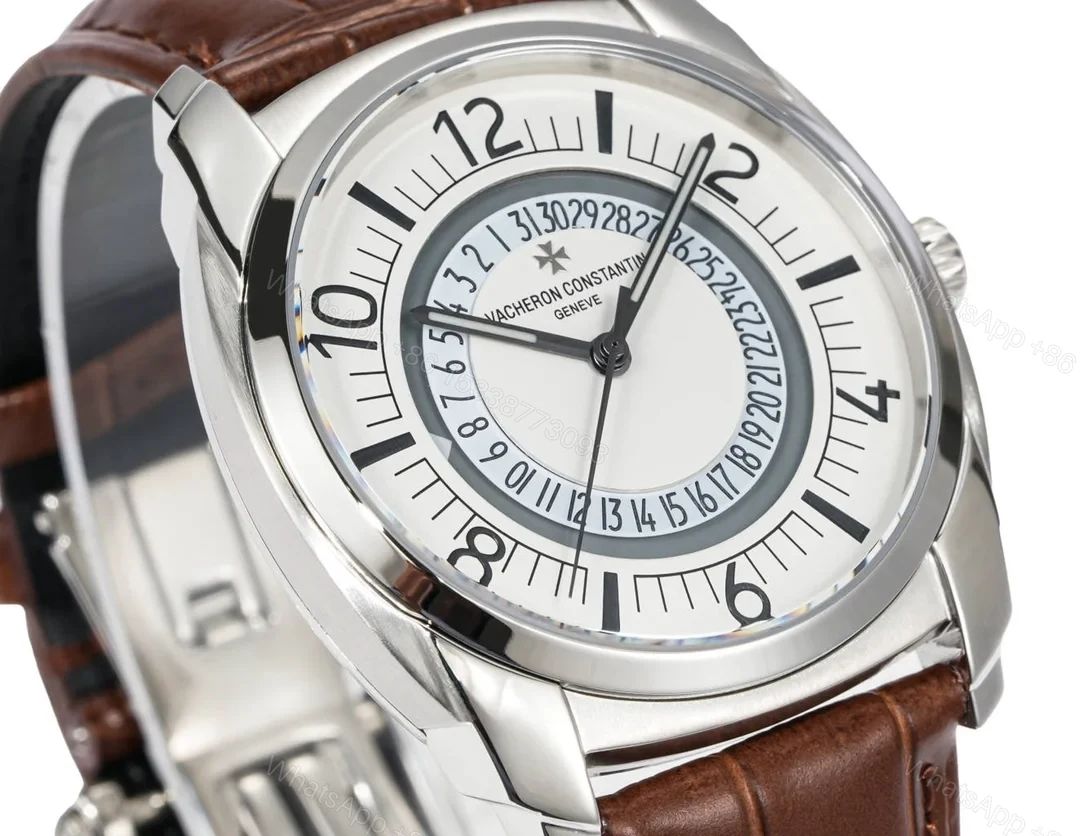 View 3 of Vacheron Constantin Quai de l’Ile Replica 41MM Premium White Dial Leather Strap Edition VC-QDI-WHT-LTH-41