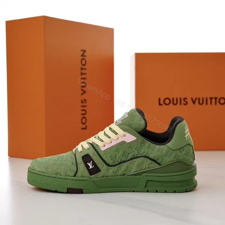 View 3 of Green Leather LV-Detail Sneaker: All-Day Comfort