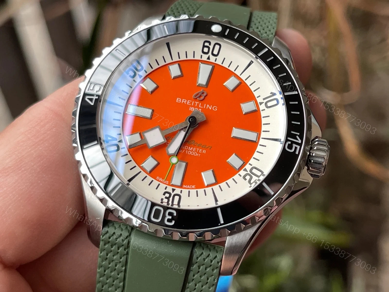 View 5 of Breitling Superocean Orange Replica 44MM Premium Green Rubber Strap Diver Edition BT-SO-ORN-GRN-44