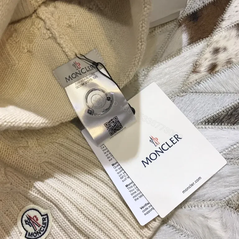 View 7 of Neutral Beige Moncler Knit Set: Wool-Blend Scarf & Beanie