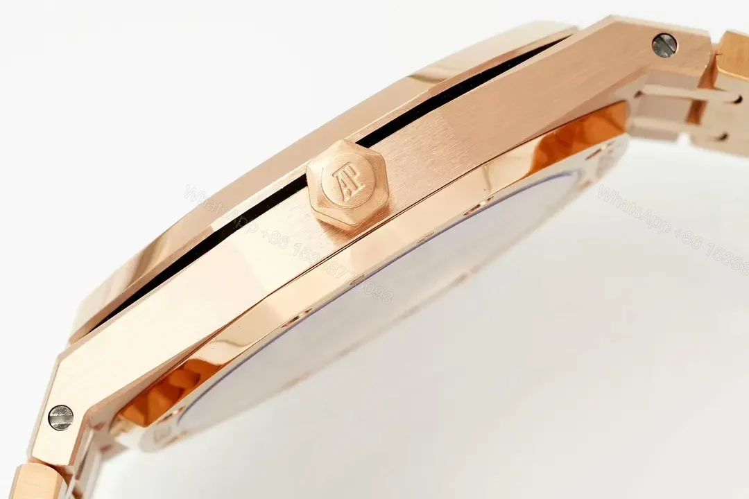 View 7 of KZ Factory Audemars Piguet Royal Oak 15202 Rose Gold Watch with White Dial and Petite Tapisserie Pattern