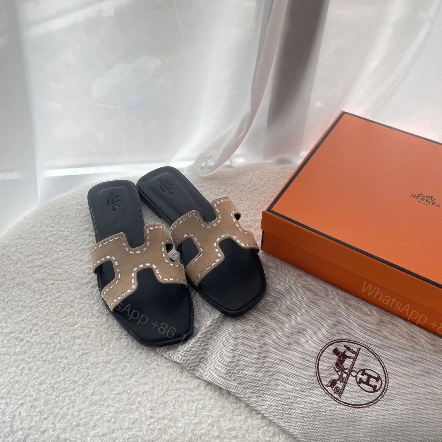 View 6 of HERMES ORAN SANDAL BROWN AND BLACK