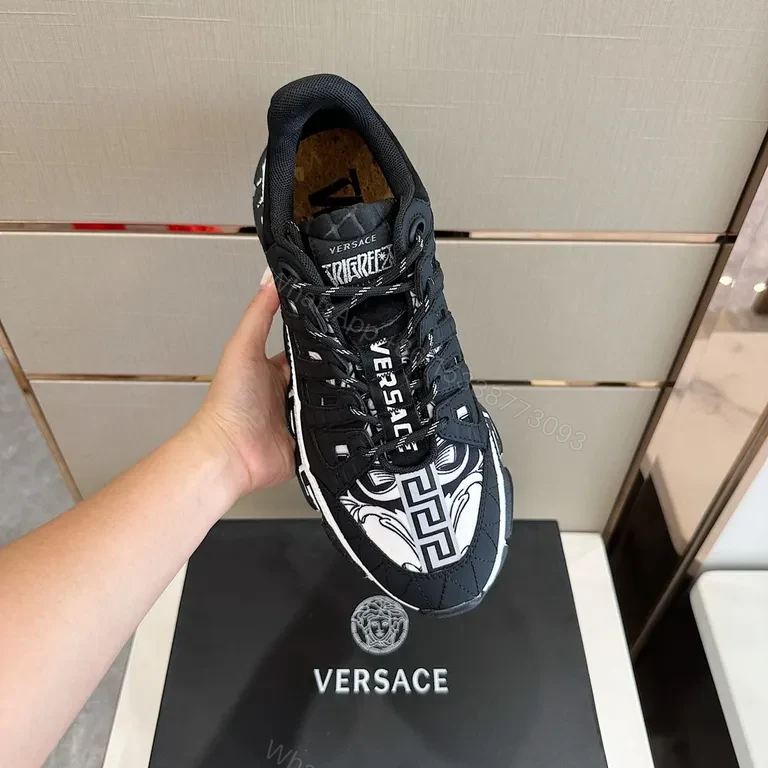 View 3 of Versace Greca Black Leather Sneaker â€“ Luxe Streetwear