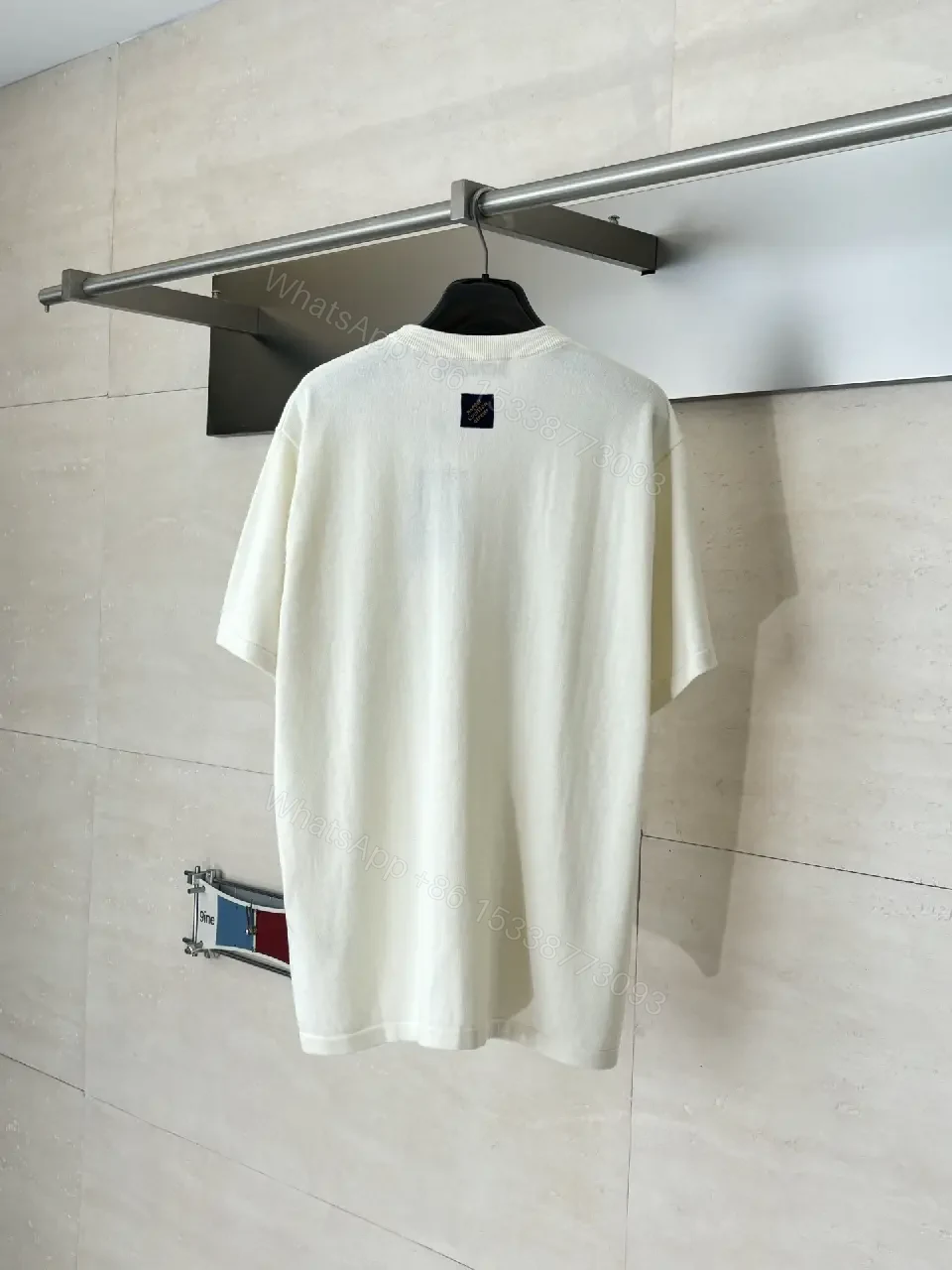 View 10 of White Cotton T-Shirt, Graphic Hand Sign, Casual Style, Louis Vuitton Accent