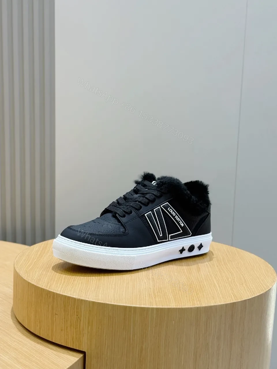 View 5 of Fur-Lined Black Leather High-Top Sneakers: Luxury Comfort