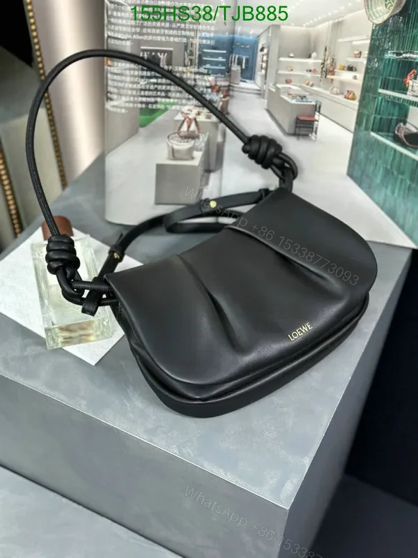 View 23 of Loewe Convertible Leather Shoulder Bag with Dark Khaki Ruched 062138