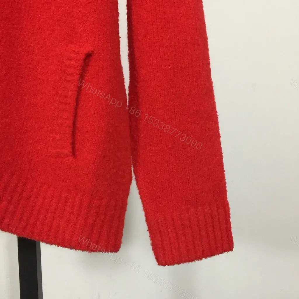 View 9 of Bold Red Cardigan with Luxe Logo Emblem - Cozy, Everyday Chic