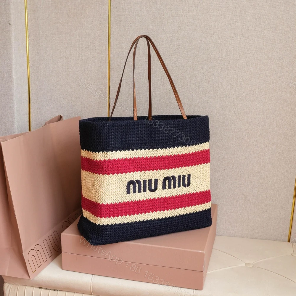 View 4 of 高仿miumiu*5BG228拼色LOGO手提包深藍色免檢版