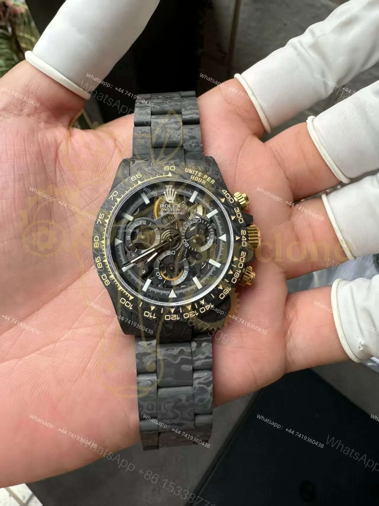 View 5 of Rolex Super Clone Carbon Fiber Daytona Gold Accents Full Carbon Bracelet