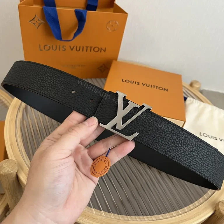 View 7 of Bold Leather Belt with LV Buckle - Modern, Durable Accessory