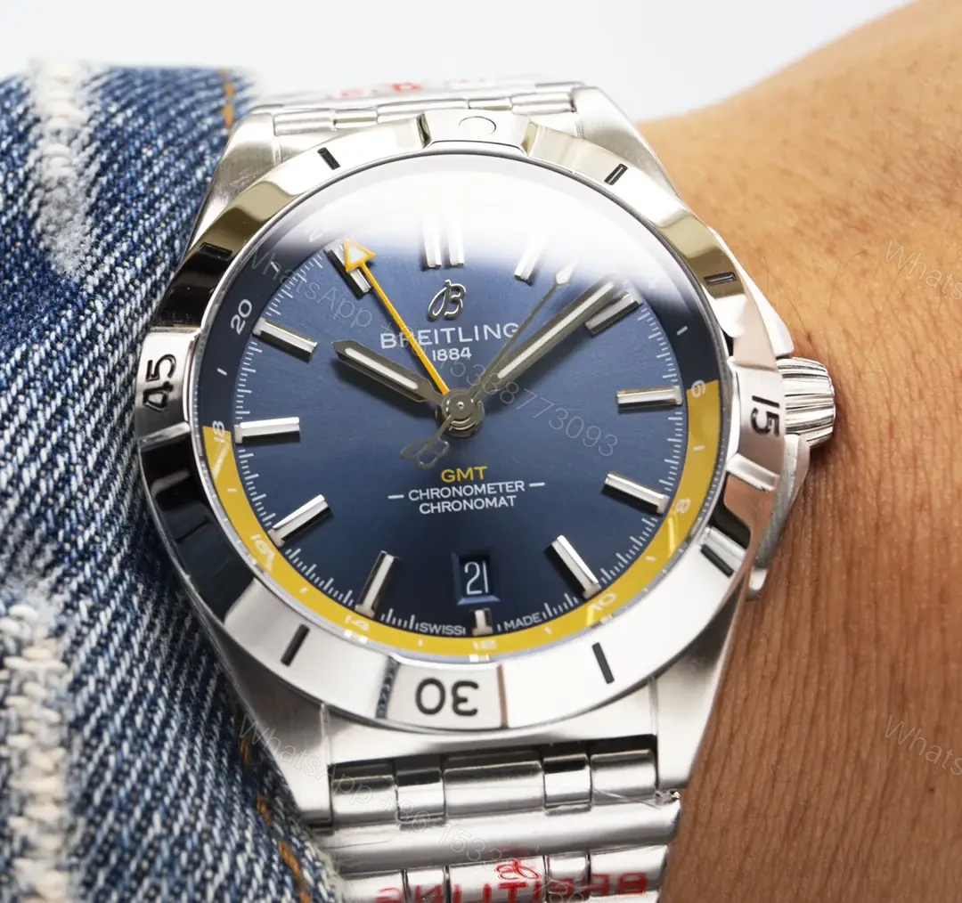 View 4 of Breitling Chronomat GMT Blue Yellow Replica Steel Bracelet 40MM Premium A32398101C1A1