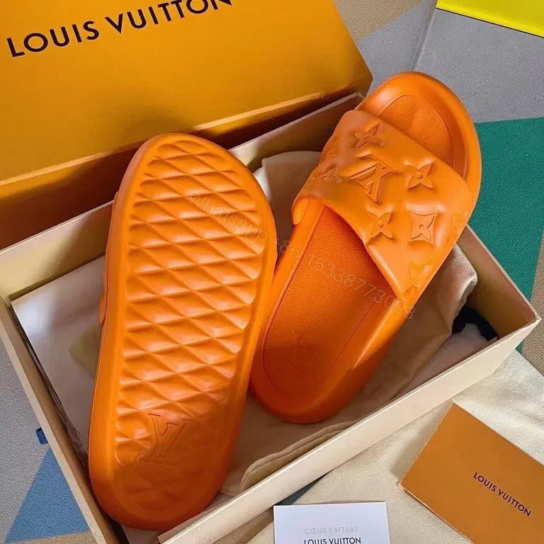 View 8 of Bold Monogram Slides: Orange LV Luxury Comfort Slides