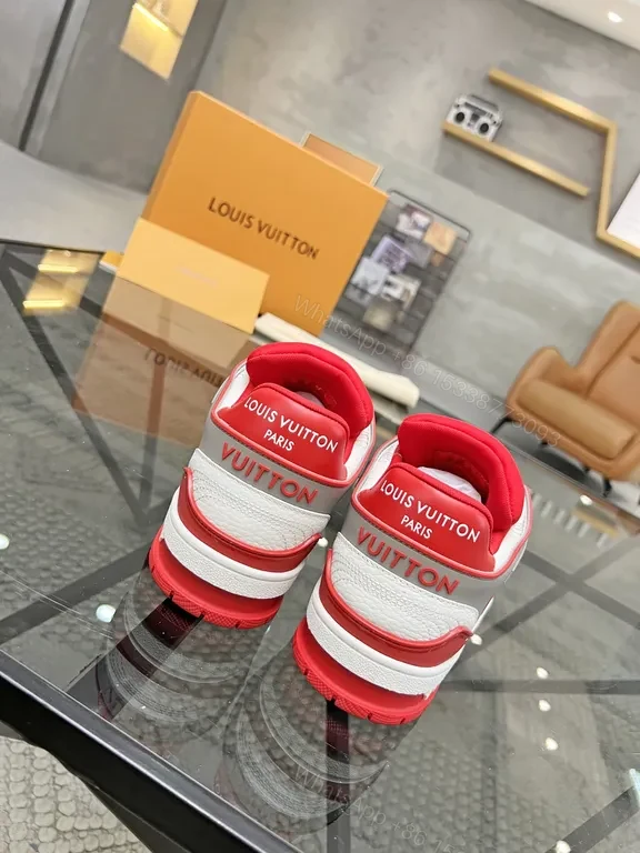 View 3 of Bold Red & White LV-Inspired High-Tops: All-Day Comfort Sneakers