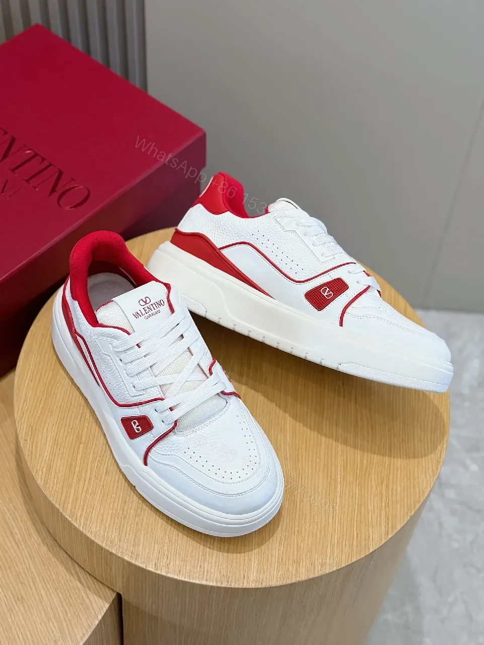 View 8 of White Leather Platform Sneakers with Red Piping, Casual Luxe Style, All-Day Comfort