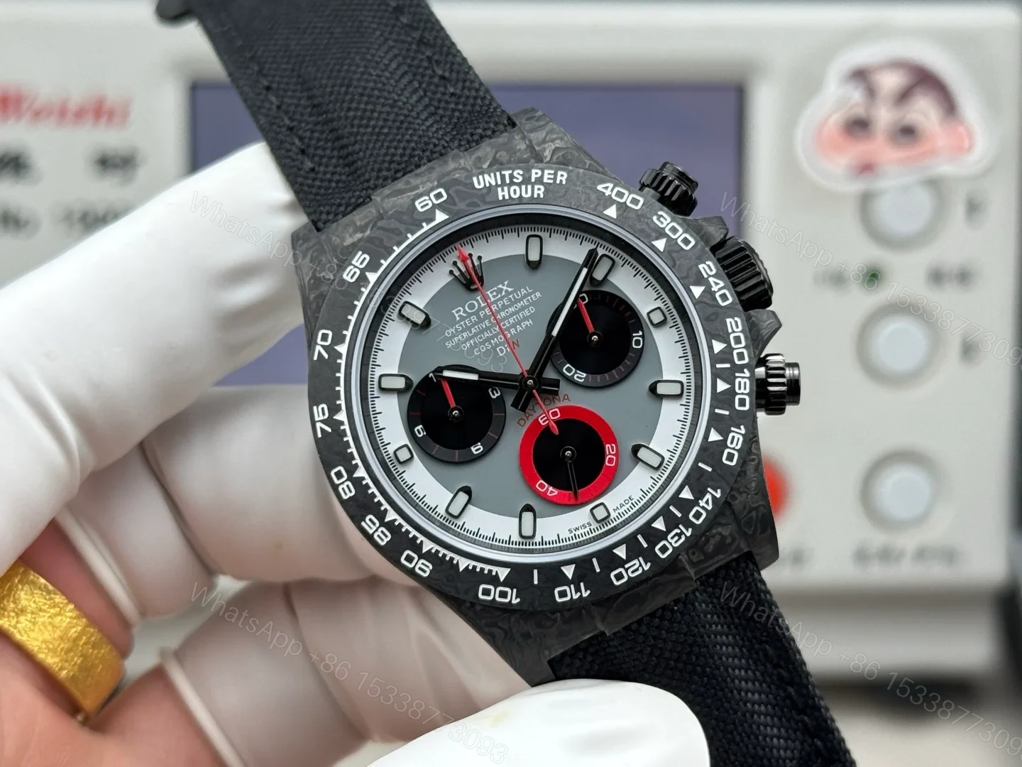 View 2 of Rolex Daytona Carbon Fiber Red Replica 40MM Premium Black Fabric Strap RG-ROLEX-DAYTONA-R74-RED