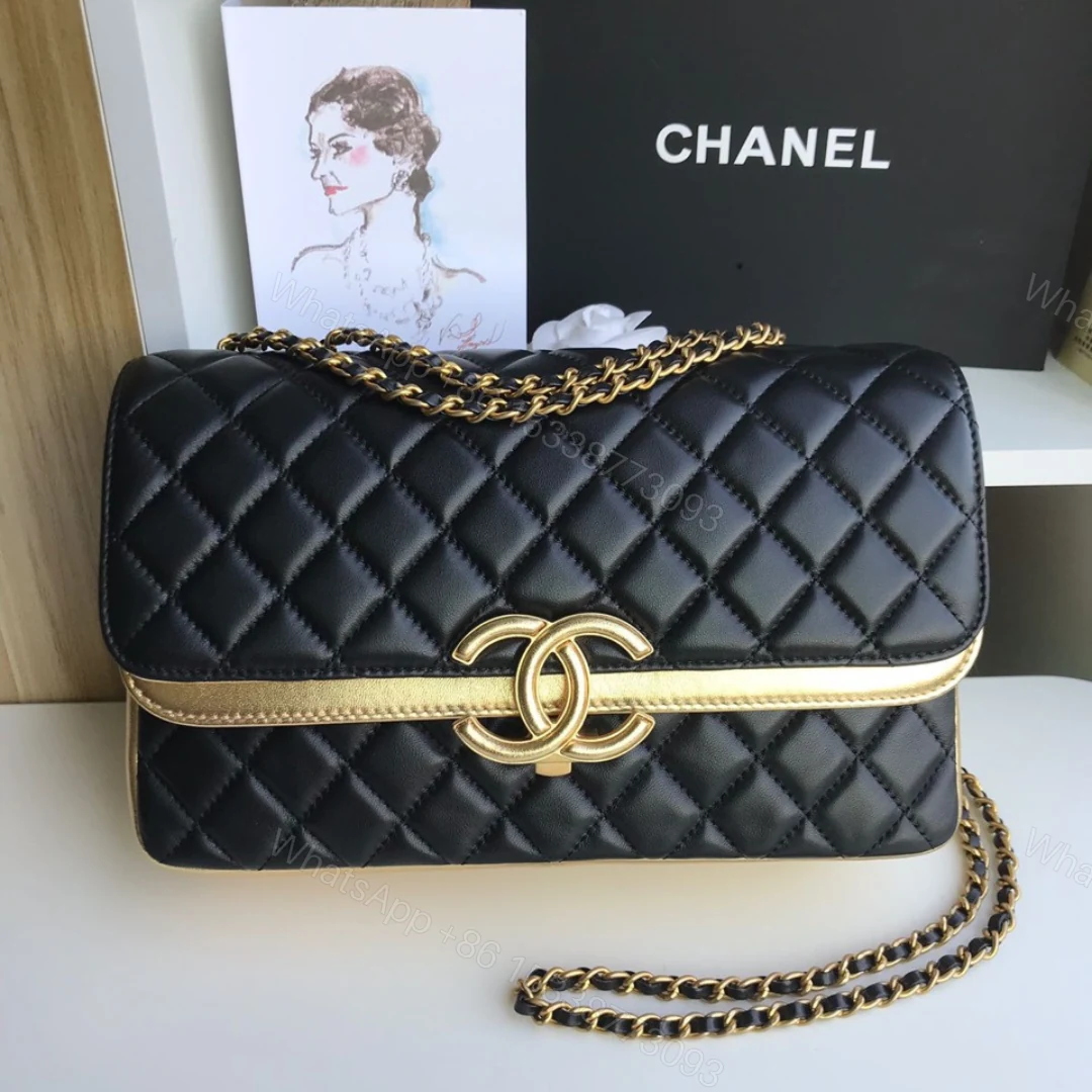 Chanel Woman’s Like Auth Handbags Black Mix Yellow Leather 25cm — view 1