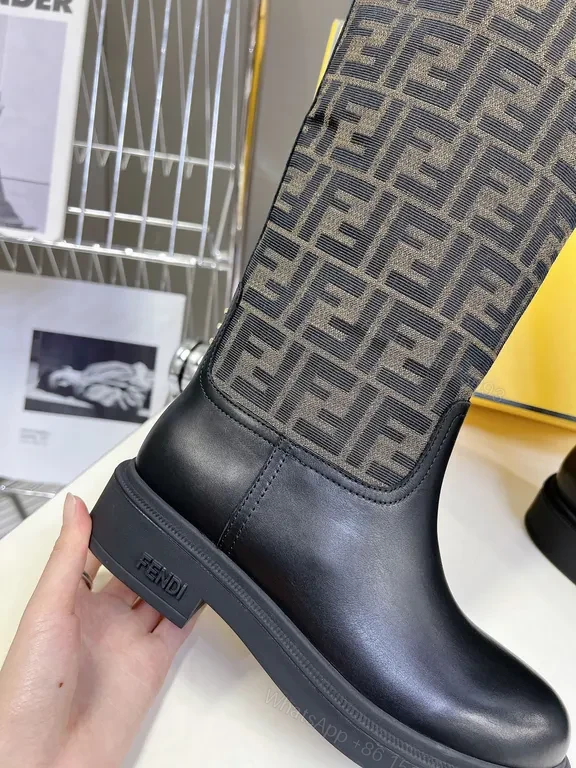 View 5 of Bold Monogram Knee-High Boots - Leather & Fabric Accent