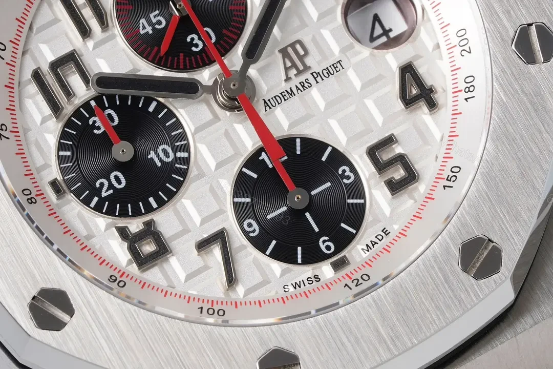 View 5 of JF Factory Audemars Piguet Royal Oak Offshore Stainless Steel Bracelet Watch with Exclusive 4404 Chronograph Movement – Silver Dial, Black Sub-dials