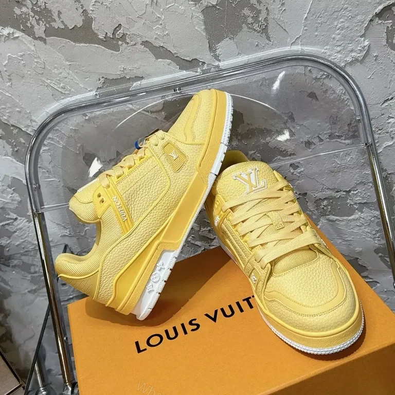 View 7 of Yellow LV-Accent High-Tops: Premium Leather-Synthetic Sneakers