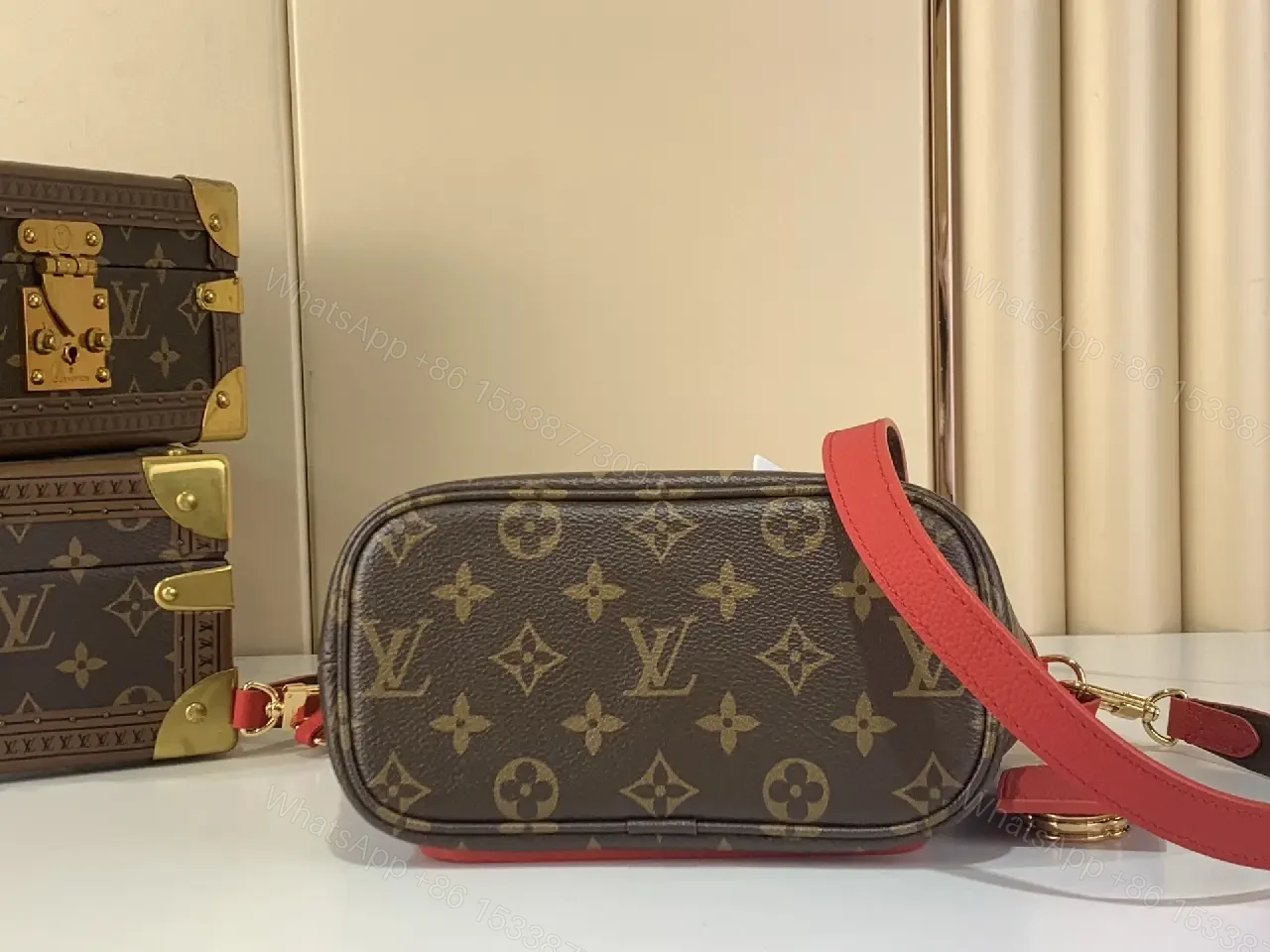 View 7 of Monogram Tote in Red Leather Trim, Structured Luxury Tote