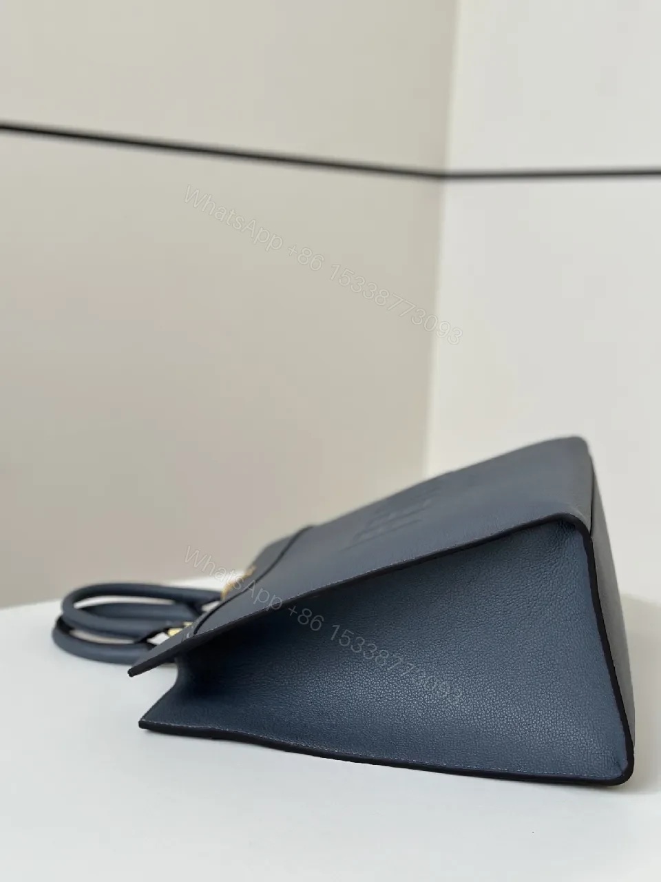 View 2 of Minimalist Navy Calfskin Satchel: Quiet Power Carryall