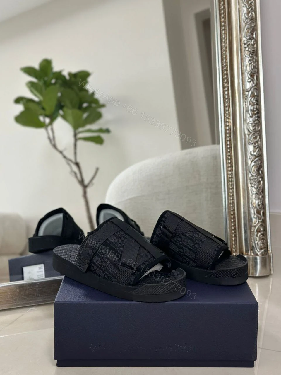 View 2 of Dior Navy Oblique Canvas Alpha Slide Flats