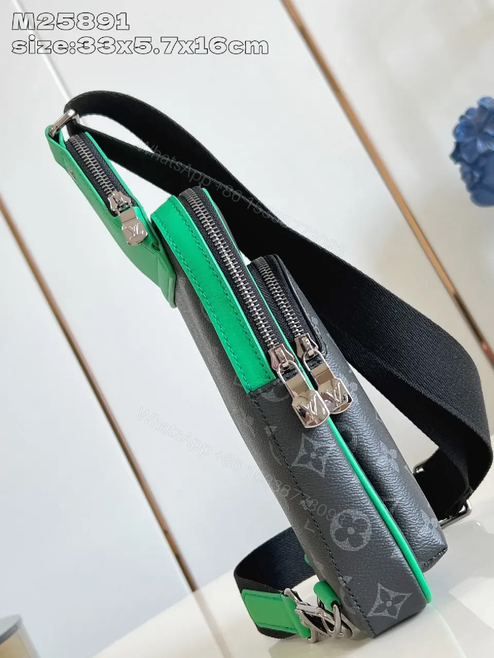 View 6 of Compact Monogram Messenger Bag: Grey, Neon Accent, Luxe Street Style