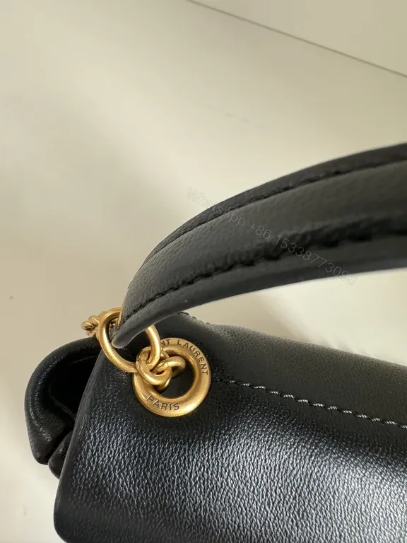 View 5 of Black Leather Mini Saint Laurent Bag with Gold Hardware, Compact Luxury, Crossbody/Top Handle